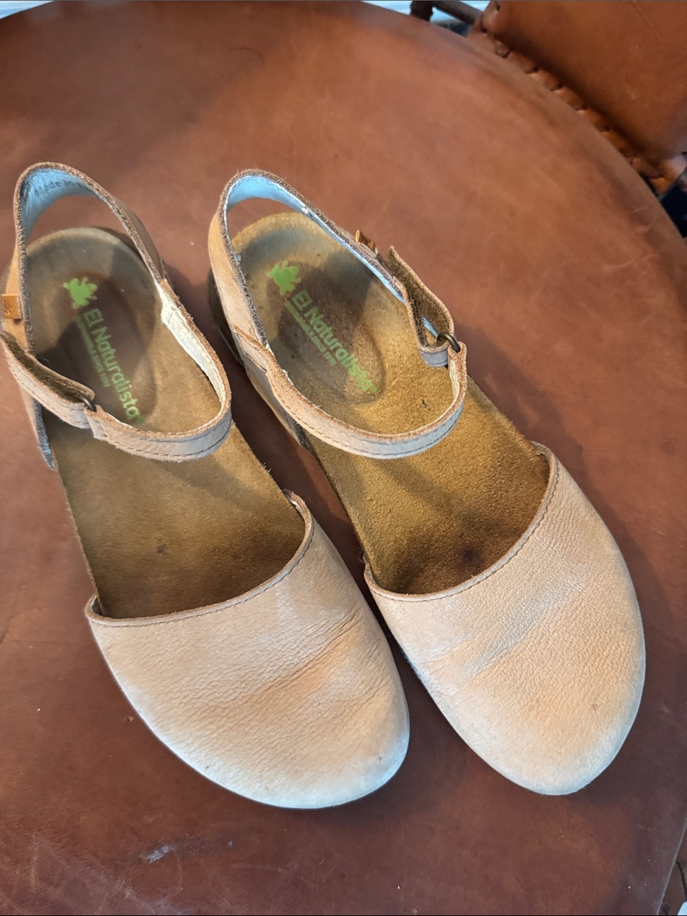 El Naturalista Neutral Beige Leather Slingback Flats